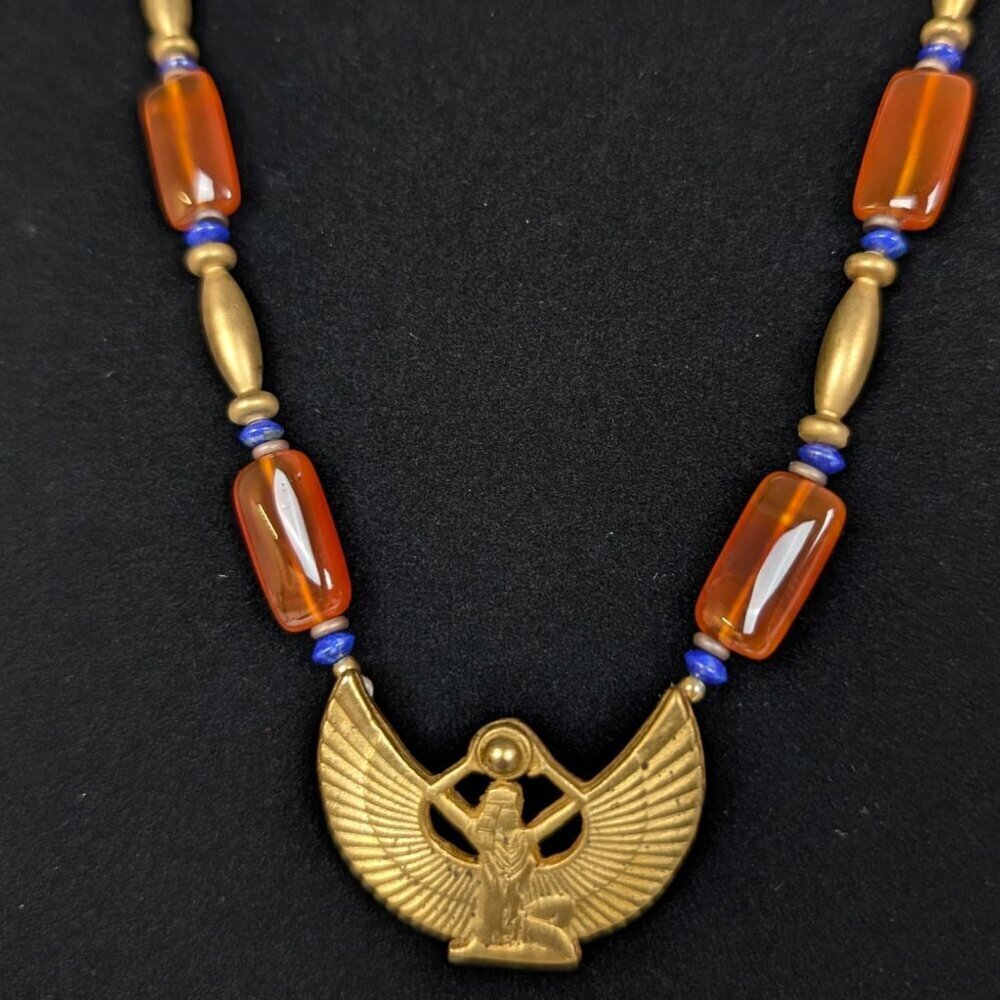 Vintage Egyptian Revival Glass Bead Necklace - Picture 3 of 6